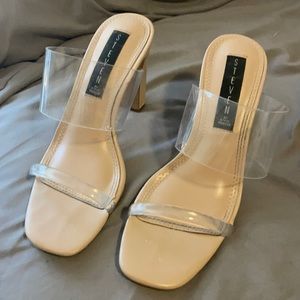 Steven Steve Madden clear heels nude mule